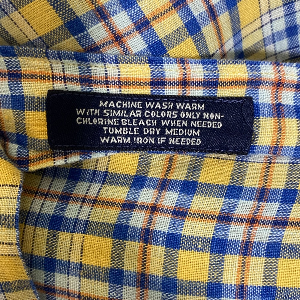 Daniel Cremieux‎ Yellow Blue Plaid 100% Linen Short Sleeve Men’s Shirt Size Med - Picture 4 of 7
